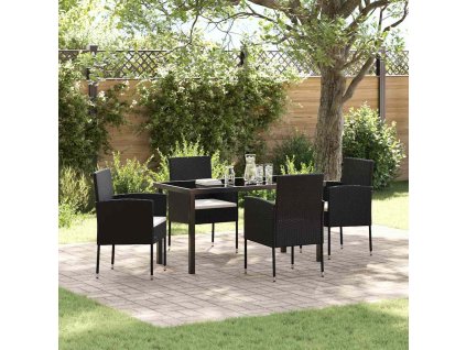 Zahradní jídelní souprava s polštářem 5 pcs Černá polyratan 3380052