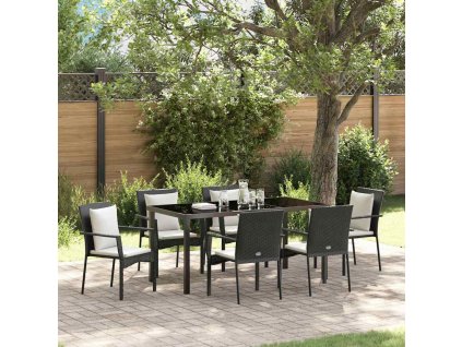 Zahradní jídelní souprava s polštářem 7 pcs Černá polyratan 3380075