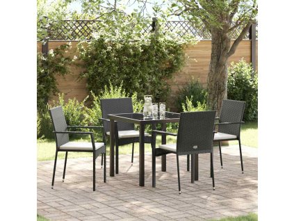 Zahradní jídelní souprava s polštářem 5 pcs Černá polyratan 3380079