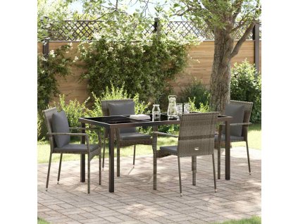 Zahradní jídelní souprava s polštářem 5 pcs Šedá Poly ratan 3380088