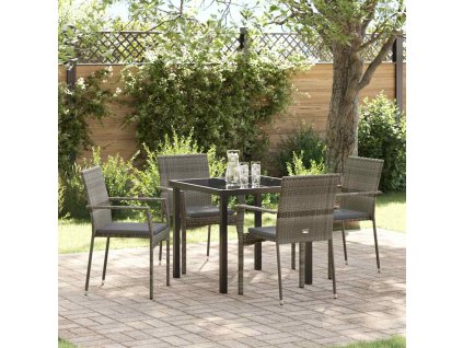 Zahradní jídelní souprava s polštářem 5 pcs Šedá polyratan 3380093