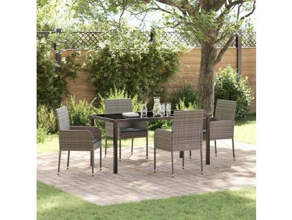 Zahradní jídelní souprava s polštářem 5 pcs Šedá polyratan 3380109