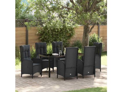 Zahradní jídelní souprava s polštářem 7 pcs Černá polyratan 3380117