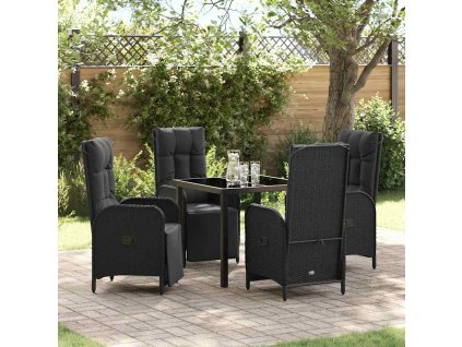 Zahradní jídelní souprava s polštářem 5 pcs Černá polyratan 3380121