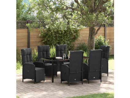 Zahradní jídelní souprava s polštářem 7 pcs Černá polyratan 3380124