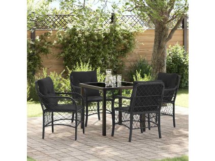 Zahradní jídelní souprava s polštářem 5 pcs Černá polyratan 3380205