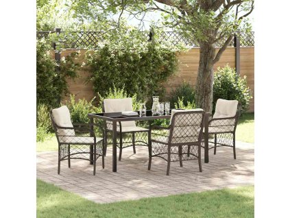Zahradní jídelní souprava s polštářem 5 pcs Hnědá polyratan 3380214