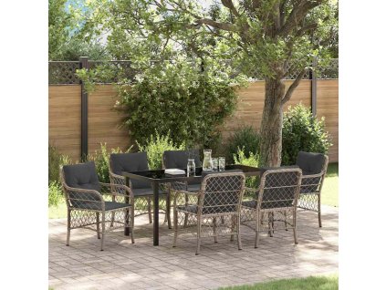 Zahradní jídelní souprava 7 pcs Světle šedá polyratan 3380243