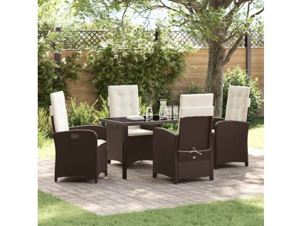 Zahradní jídelní souprava s polštářem 5 pcs Hnědá polyratan 3380269