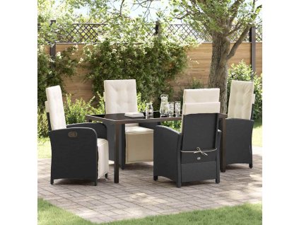 Zahradní jídelní souprava s polštářem 5 pcs Černá polyratan 3380305