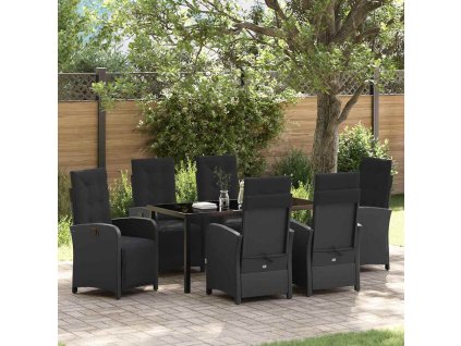Zahradní jídelní souprava s polštářem 7 pcs Černá polyratan 3380313