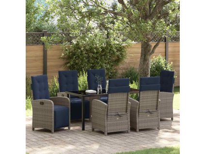 Zahradní jídelní souprava s polštářem 7 pcs Šedá polyratan 3380362