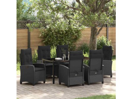 Zahradní jídelní souprava s polštářem 7 pcs Černá polyratan 3380376