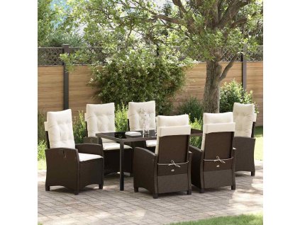 Zahradní jídelní souprava s polštářem 7 pcs Hnědá polyratan 3380383