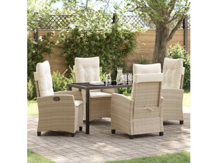 Zahradní jídelní souprava s polštářem 5 pcs Béžová polyratan 3380395