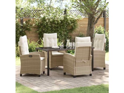 Zahradní jídelní souprava s polštářem 5 pcs Béžová polyratan 3380396