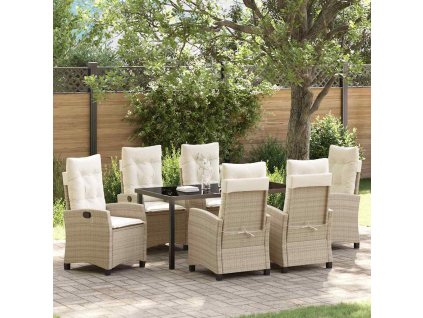 Zahradní jídelní souprava s polštářem 7 pcs Béžová polyratan 3380397