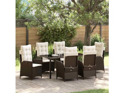 Zahradní jídelní souprava s polštářem 7 pcs Hnědá polyratan 3380495