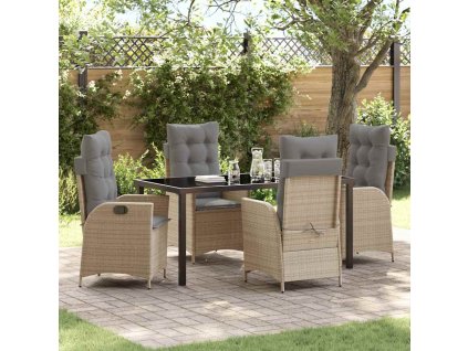 Zahradní jídelní souprava s polštářem 5 pcs Béžová polyratan 3380515