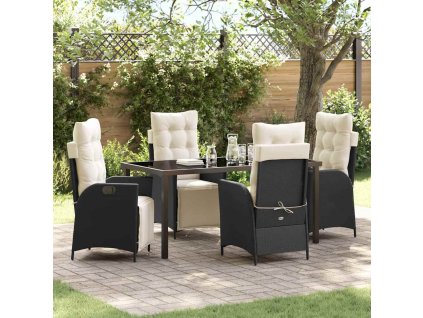 Zahradní jídelní souprava s polštářem 5 pcs Černá polyratan 3380529