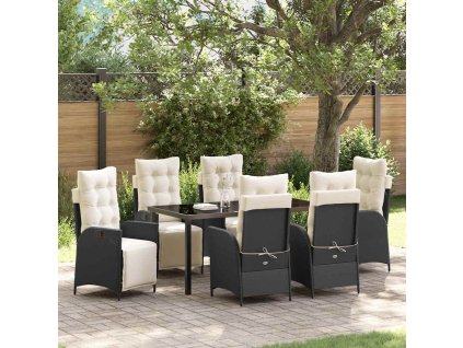 Zahradní jídelní souprava s polštářem 7 pcs Černá polyratan 3380530