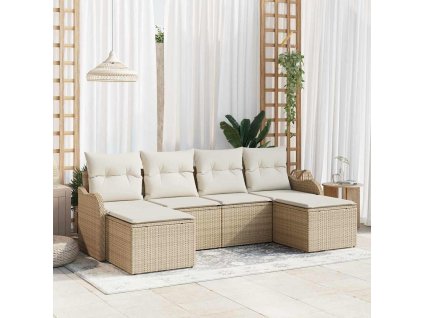 Sada zahradních pohovek 6 pcs Béžovo-bílá Poly ratan 3354480