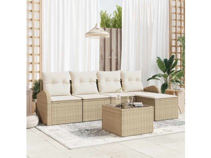Set pohovek s polštářem 6 pcs Béžová a bílá polyratan 3354680