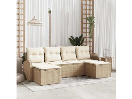 Set pohovek s polštářem 6 pcs Béžová a bílá polyratan 3354820