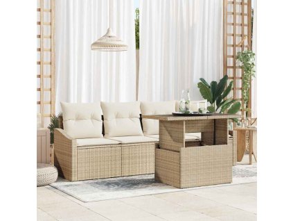 Sada zahradních pohovek s úložištěm 5 pcs Béžová Poly ratan 3357644