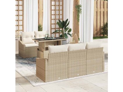 Sada zahradních pohovek s úložištěm 6 pcs Béžová Poly ratan 3357654