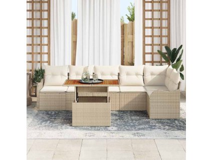 Sada zahradních pohovek s úložištěm 7 pcs Béžová Poly ratan 3358206