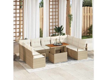 Sada zahradních pohovek s úložištěm 10 pcs Béžová Poly ratan 3358493