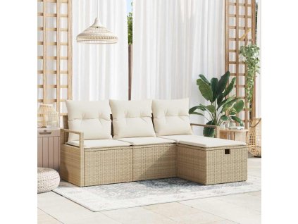 Sada zahradních pohovek s polštářem 4 pcs Béžová Poly ratan 3360482