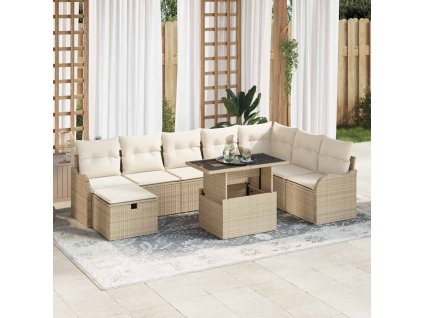 Sada zahradních pohovek s polštářem 9 pcs Béžová Poly ratan 3361070