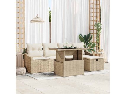 Sada zahradních pohovek s polštářem 6 pcs Béžová polyratan 3361160