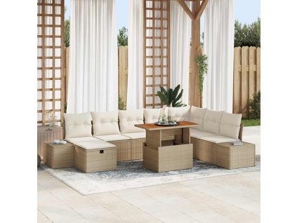 Sada zahradních pohovek s úložištěm 9 pcs Béžová Poly ratan 3361400