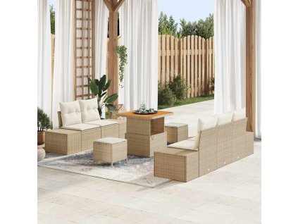 Sada zahradních pohovek s polštářem 8 pcs Béžová Poly ratan 3364676