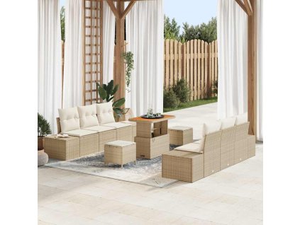 Sada zahradních pohovek s polštářem 9 pcs Béžová Poly ratan 3364691
