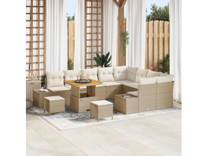 Sada zahradních pohovek s polštářem 12 pcs Béžová Poly ratan 3364771