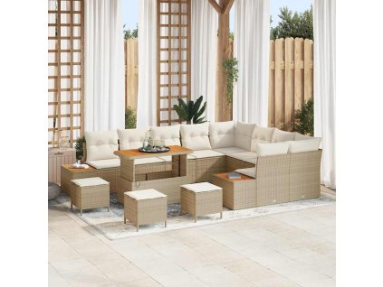 Sada zahradních pohovek s polštářem 13 pcs Béžová Poly ratan 3364911
