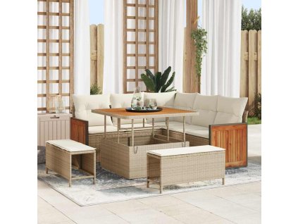 8dílná zahradní sedací souprava s polštáři, béžový poly ratan, akácie 3365246