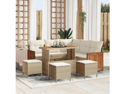 9dílná zahradní sofa set s polštáři Béžový poly ratan Akácie 3365261