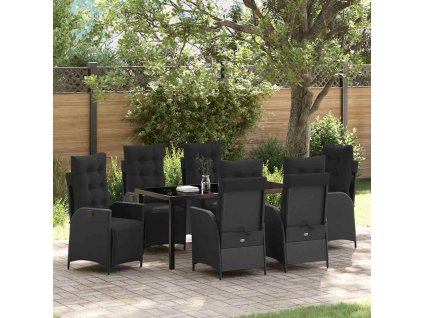Zahradní jídelní souprava s polštářem 7 pcs Černá polyratan 3380537