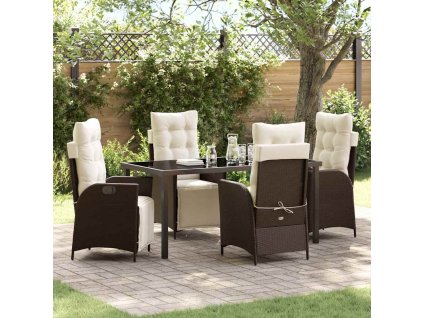 Zahradní jídelní souprava s polštářem 5 pcs Hnědá polyratan 3380543