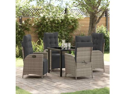 Zahradní jídelní souprava s polštářem 5 pcs Šedá polyratan 3380548
