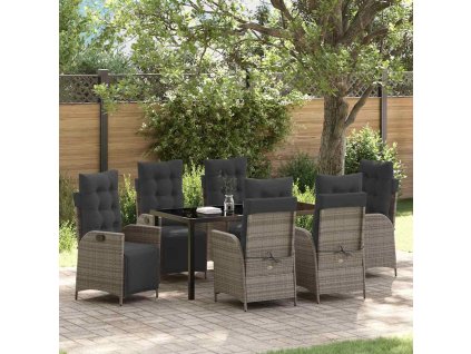Zahradní jídelní souprava s polštářem 7 pcs Šedá polyratan 3380551