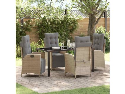 Zahradní jídelní souprava s polštářem 5 pcs Béžová polyratan 3380564
