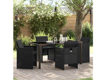 Zahradní jídelní souprava 5 pcs Černá polyratan 3380595