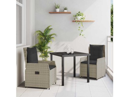 Zahradní jídelní souprava 3 pcs Světle šedá polyratan 3380974