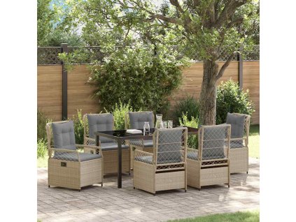 Zahradní jídelní souprava 7 pcs Béžová a Světle šedá polyratan 3381006